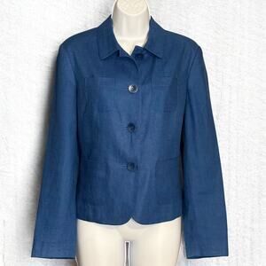 Vintage 90s Talbots Irish Linen Blazer Blue Sz 6 Button Up Lined Coastal Preppy